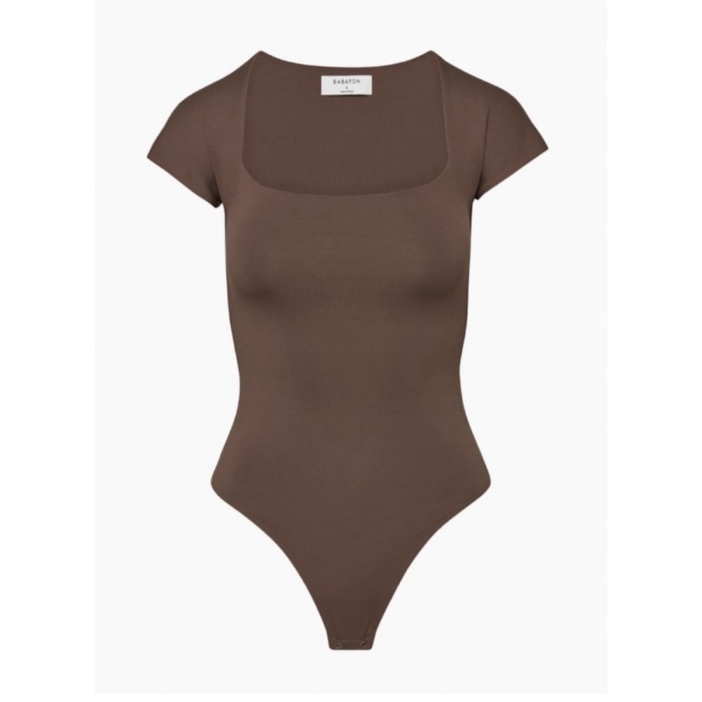 nwot Babaton contour short slv straight neck bodysuit xs coffee bean